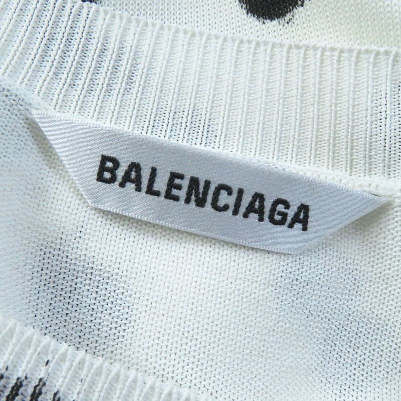 Balenciaga '21 683308 Dot Pattern Crewneck Long Sleeve Knit White Black S Made