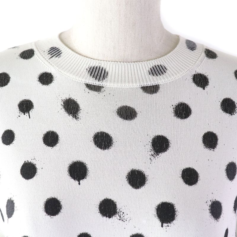Balenciaga '21 683308 Dot Pattern Crewneck Long Sleeve Knit White Black S Made