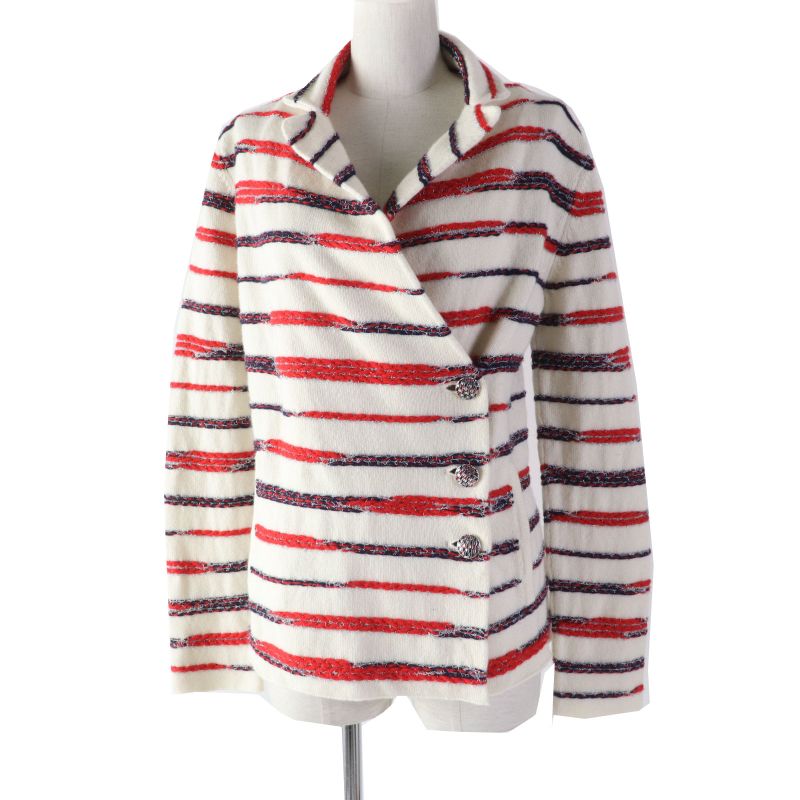 CHANEL P64296 Cashmere Coco Mark Button Striped Knitted Jacket Multi 36 UK