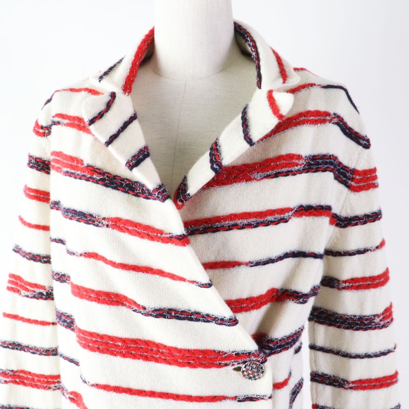 CHANEL P64296 Cashmere Coco Mark Button Striped Knitted Jacket Multi 36 UK