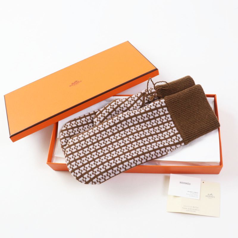 Hermes HOPE 100% Cashmere Mittens/gloves Current Model With H Logo All Over