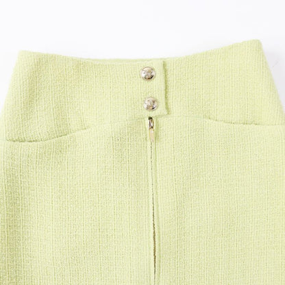 CHANEL P65340 100% Silk Lining With Coco Mark Gold Buttons Front Zip Tweed