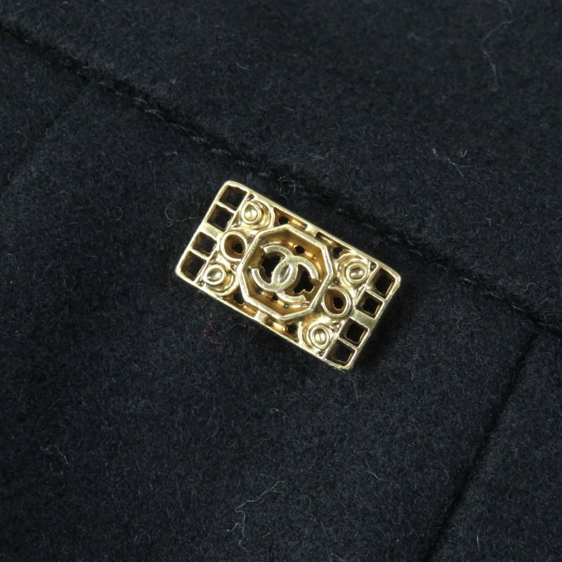 CHANEL P41438 25% Cashmere 100% Silk Lining Coco Mark Parts Wool Skirt Black