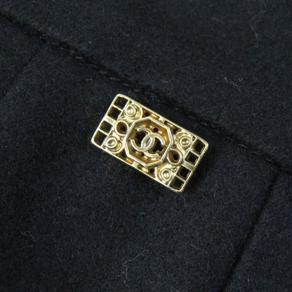 CHANEL P41438 25% Cashmere 100% Silk Lining Coco Mark Parts Wool Skirt Black