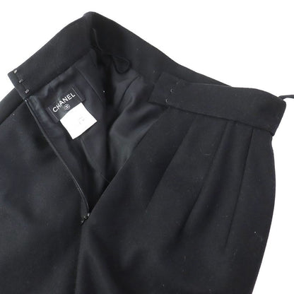 CHANEL P41438 25% Cashmere 100% Silk Lining Coco Mark Parts Wool Skirt Black