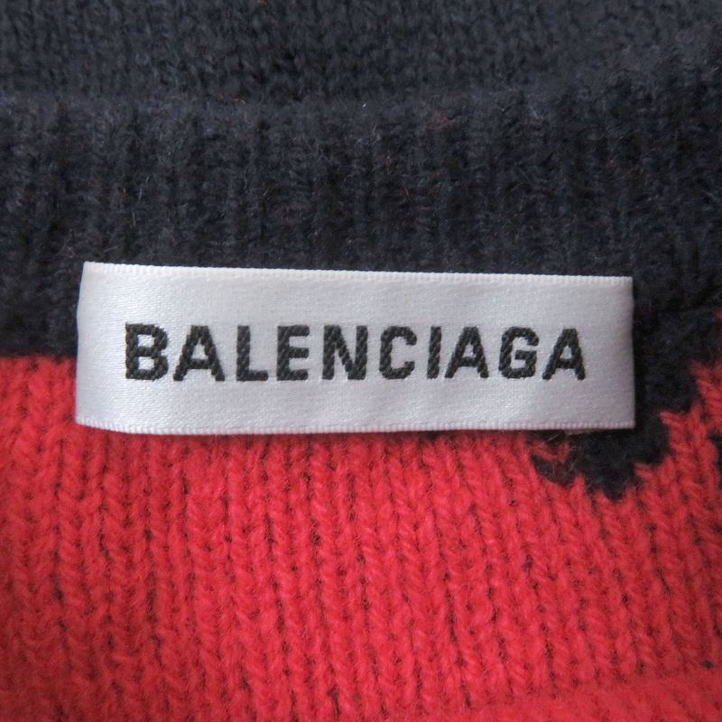 Balenciaga 2018 555279 Wool Jacquard Logo Long Sleeve Knit Sweater Navy XS