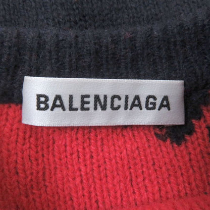 Balenciaga 2018 555279 Wool Jacquard Logo Long Sleeve Knit Sweater Navy XS