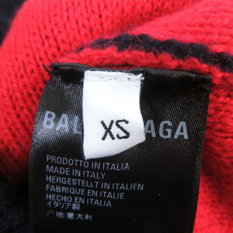 Balenciaga 2018 555279 Wool Jacquard Logo Long Sleeve Knit Sweater Navy XS