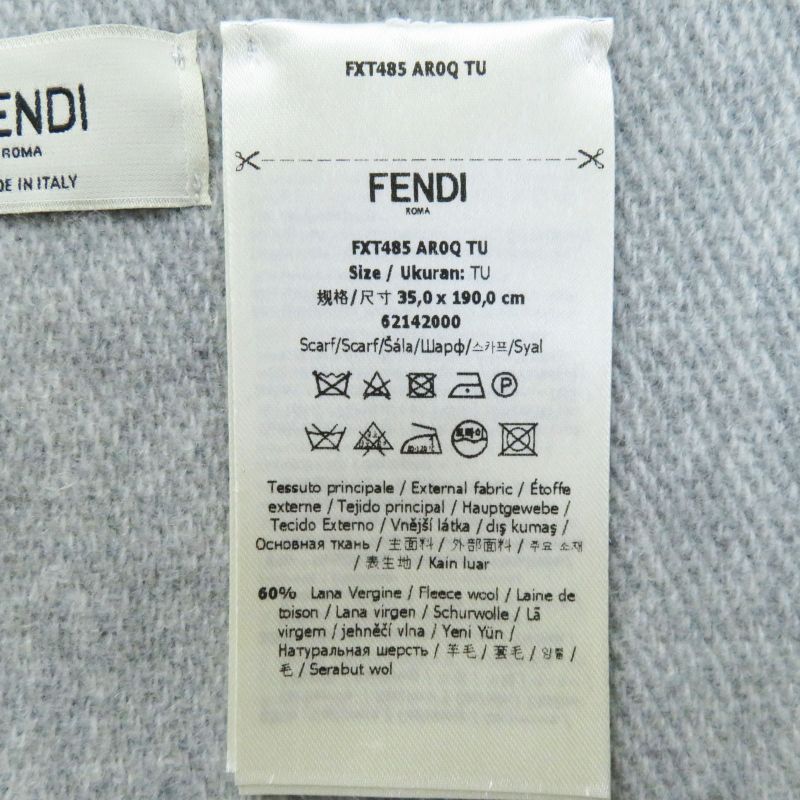 Fendi Fxt485 AROQ TU Wool Cashmere Current Item Scarf Light Gray Silver 35.0 X