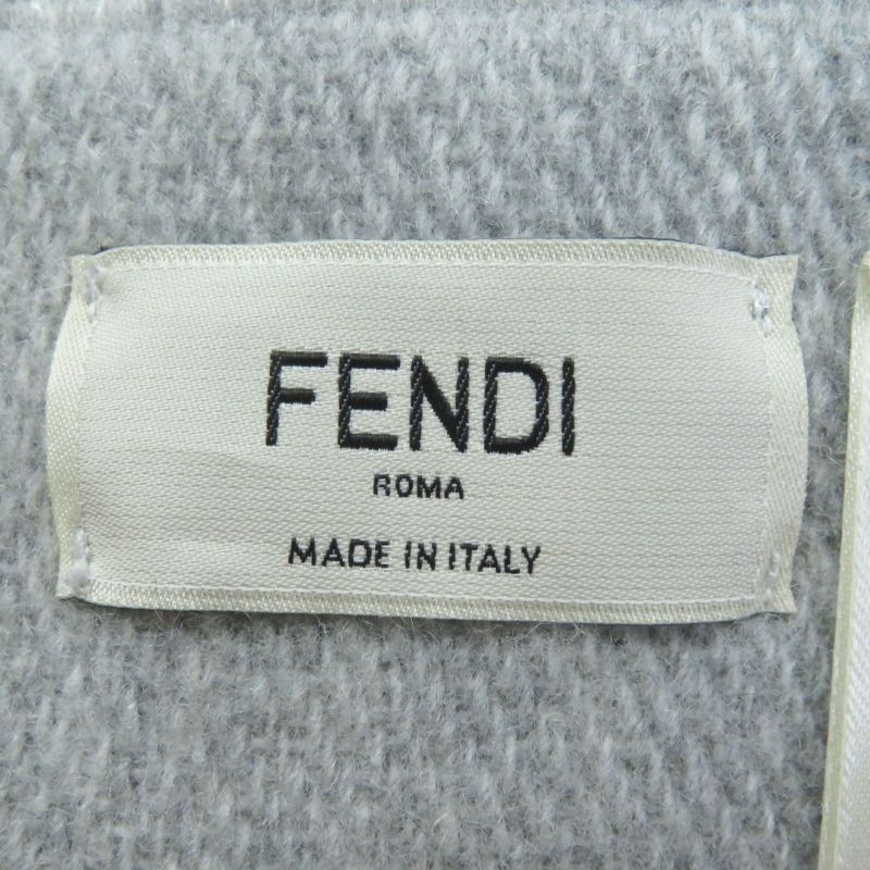 Fendi Fxt485 AROQ TU Wool Cashmere Current Item Scarf Light Gray Silver 35.0 X