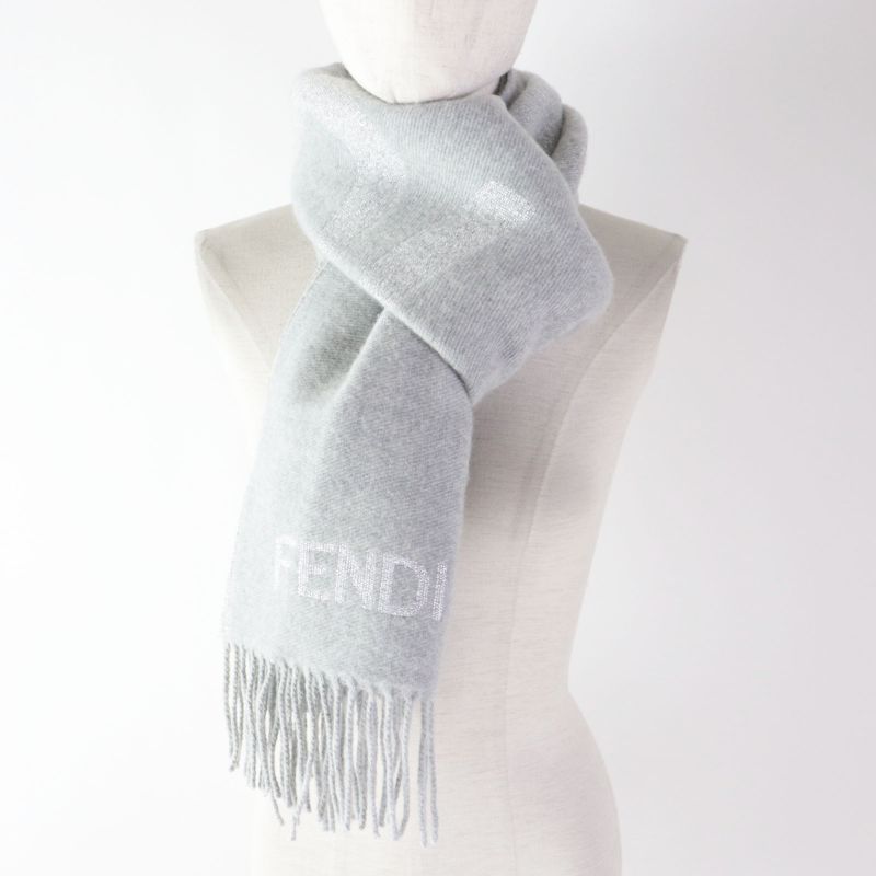 Fendi Fxt485 AROQ TU Wool Cashmere Current Item Scarf Light Gray Silver 35.0 X