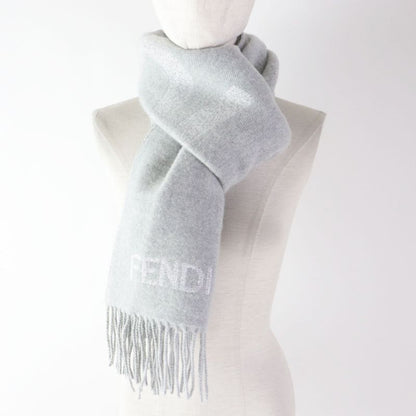 Fendi Fxt485 AROQ TU Wool Cashmere Current Item Scarf Light Gray Silver 35.0 X