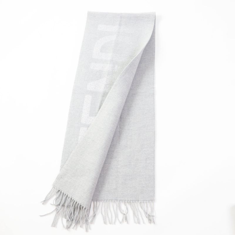 Fendi Fxt485 AROQ TU Wool Cashmere Current Item Scarf Light Gray Silver 35.0 X