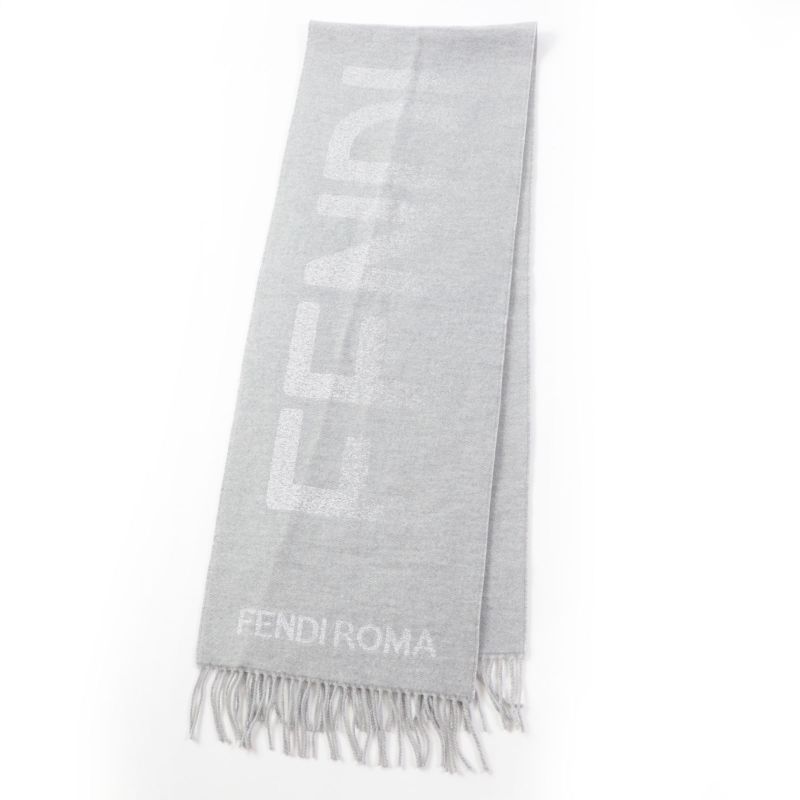 Fendi Fxt485 AROQ TU Wool Cashmere Current Item Scarf Light Gray Silver 35.0 X