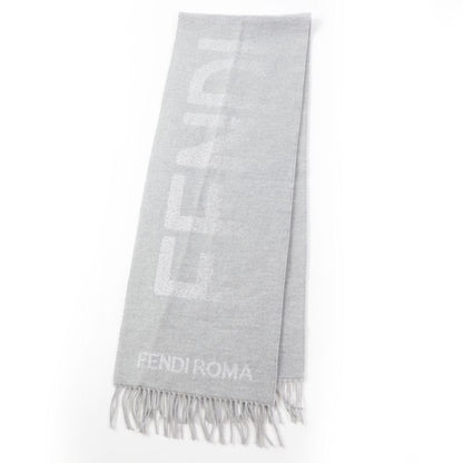 Fendi Fxt485 AROQ TU Wool Cashmere Current Item Scarf Light Gray Silver 35.0 X