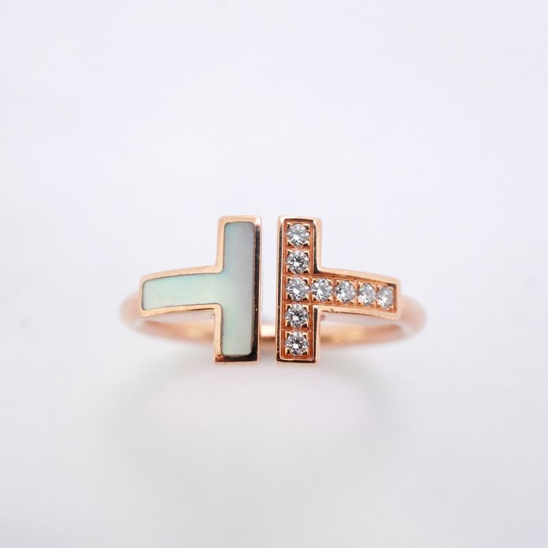 Tiffany & Co Ring T-wire 18K Pink Gold Pink Gold Mother-of-pearl Diamond #105