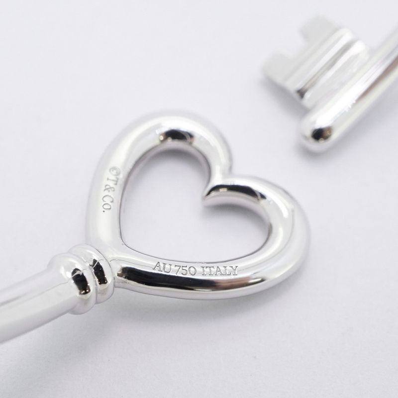 Tiffany & Co Bangle Heart Key 18K White Gold White Togo Old Ladies