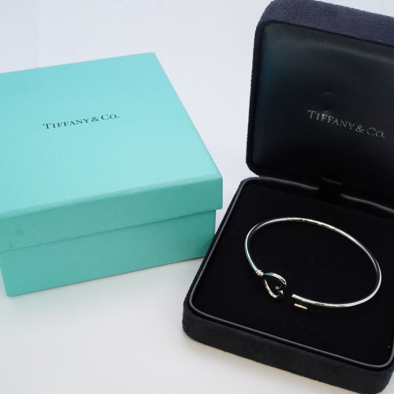 Tiffany & Co Bangle Heart Key 18K White Gold White Togo Old Ladies