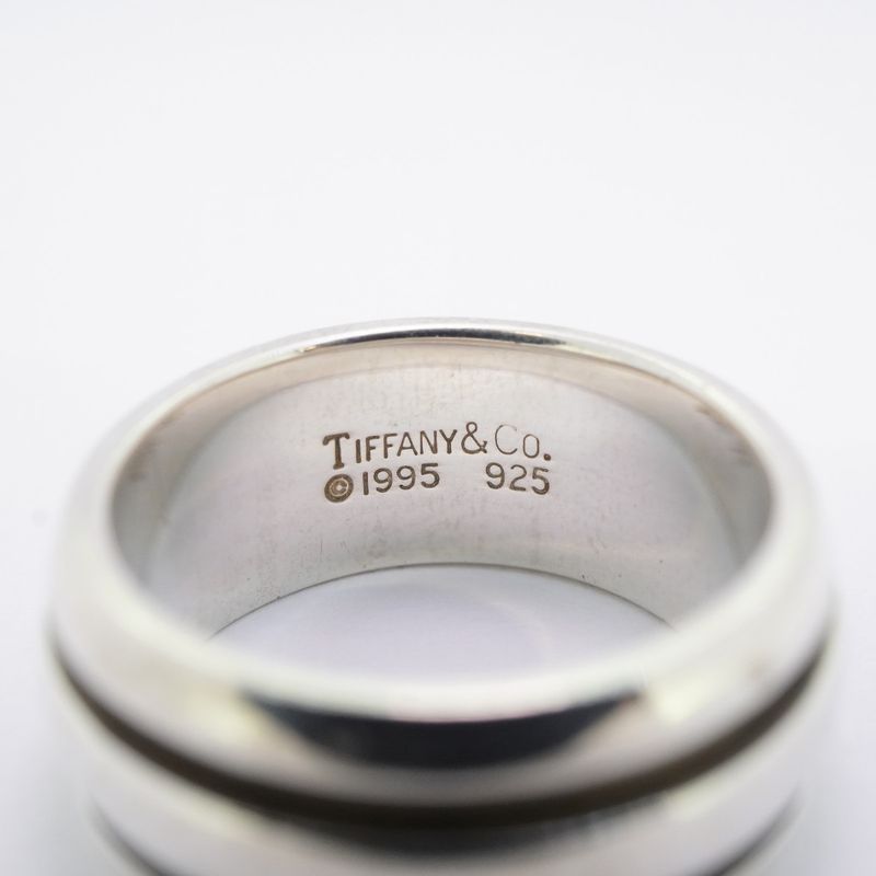 Tiffany & Co Ring Grooved/double Line Silver 925 Size 15 Ladies