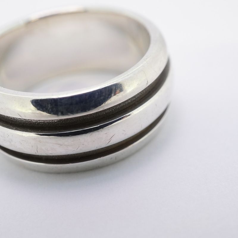 Tiffany & Co Ring Grooved/double Line Silver 925 Size 15 Ladies