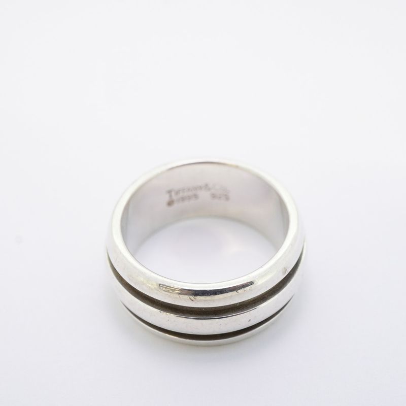 Tiffany & Co Ring Grooved/double Line Silver 925 Size 15 Ladies