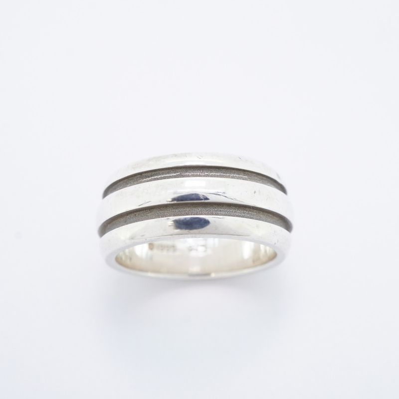 Tiffany & Co Ring Grooved/double Line Silver 925 Size 15 Ladies