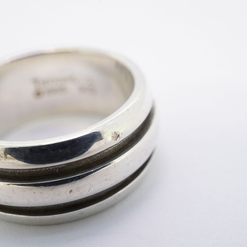 Tiffany & Co Ring Grooved/double Line Silver 925 Size 15 Ladies
