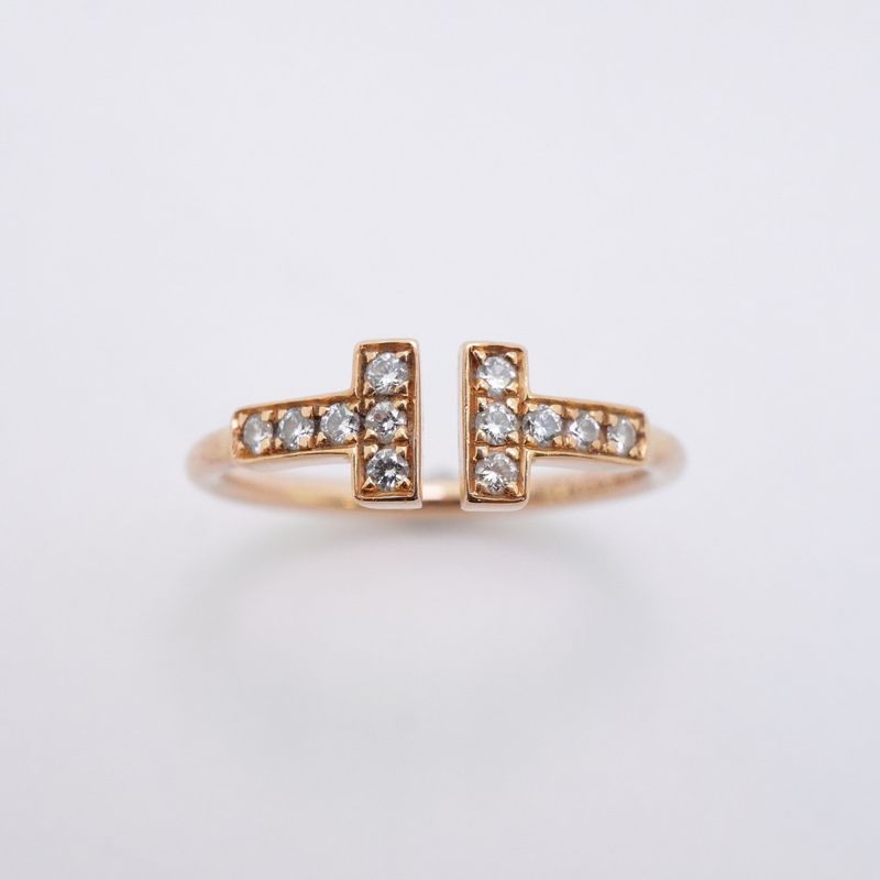 Tiffany & Co Ring T-wire 18K Pink Gold Pink Gold Diamond #105 Ladies