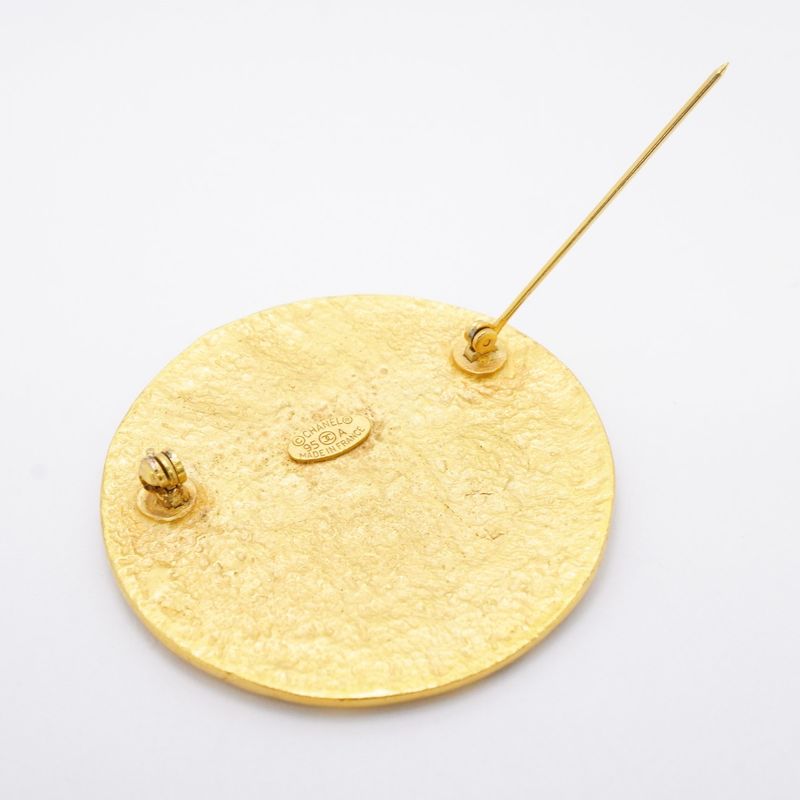Chanel Brooch Vintage Coco Mark Round Shape Circle GP Plated Gold Ladies