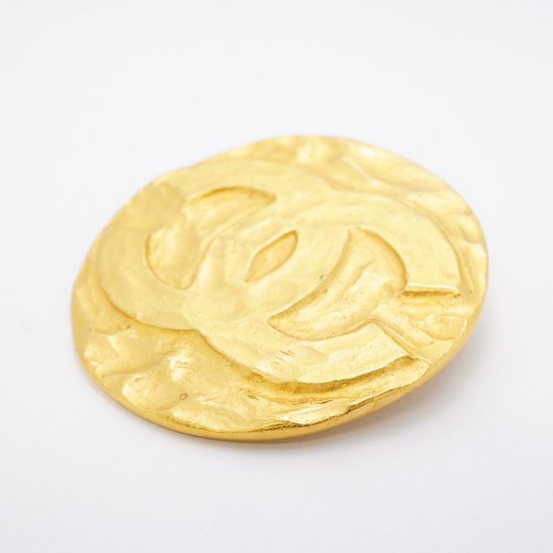 Chanel Brooch Vintage Coco Mark Round Shape Circle GP Plated Gold Ladies
