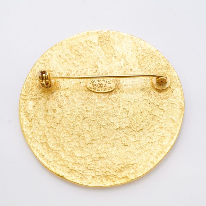 Chanel Brooch Vintage Coco Mark Round Shape Circle GP Plated Gold Ladies
