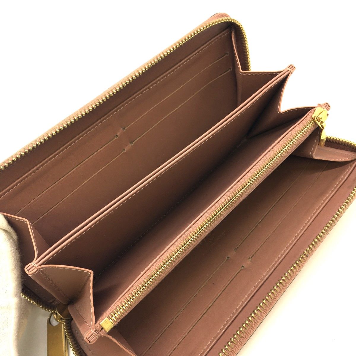 Louis Vuitton Vernis Zippy Wallet Rose Velour M91599 Beige