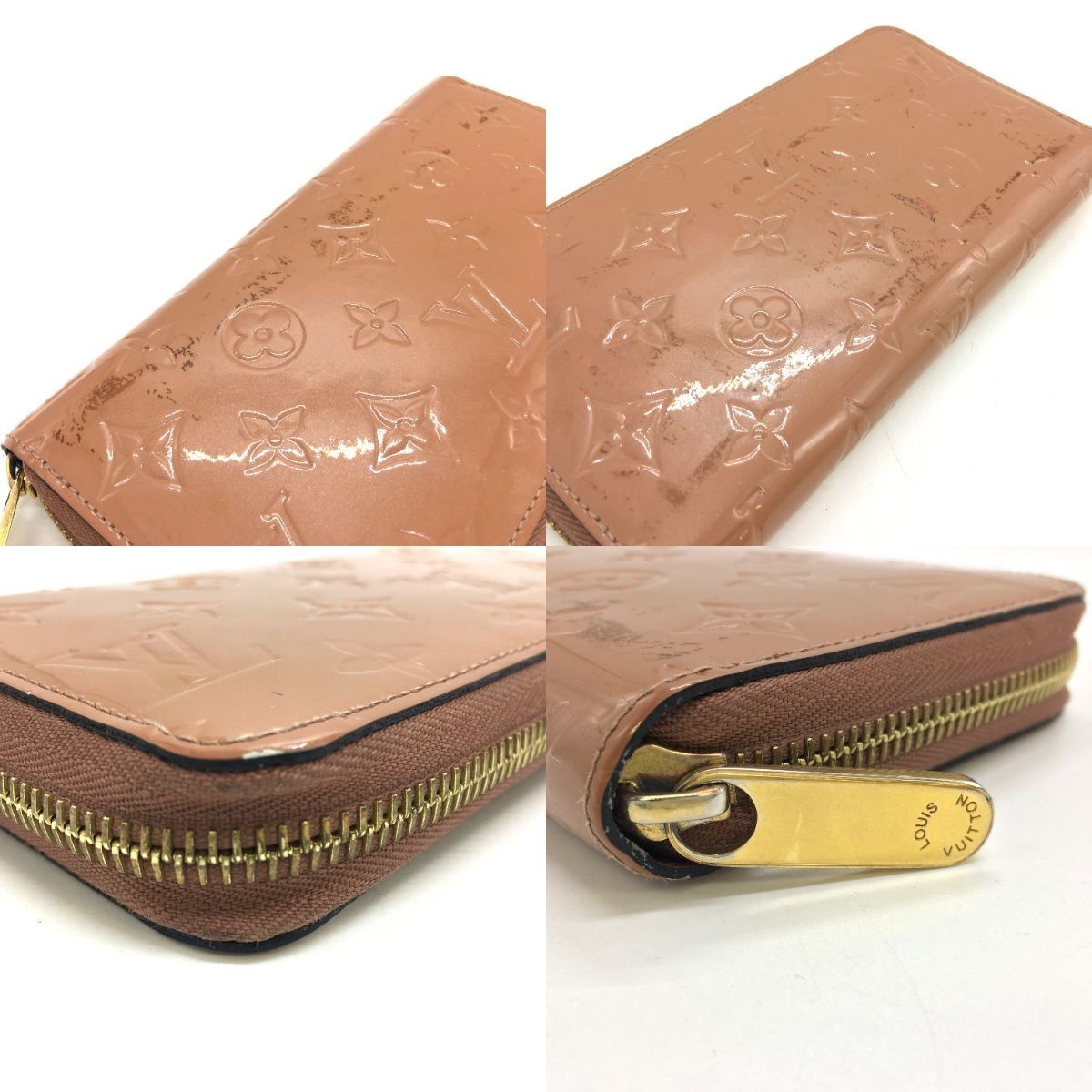 Louis Vuitton Vernis Zippy Wallet Rose Velour M91599 Beige