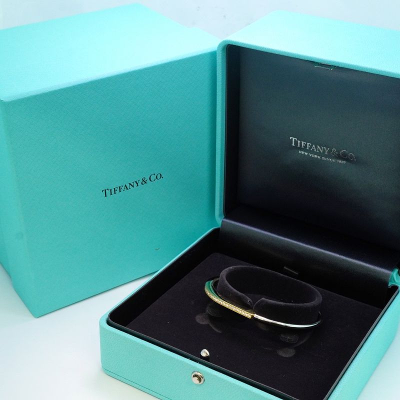 Tiffany & Co Bangle Lock Half Diamond 18K Yellow Gold Yellow Gold 18K White