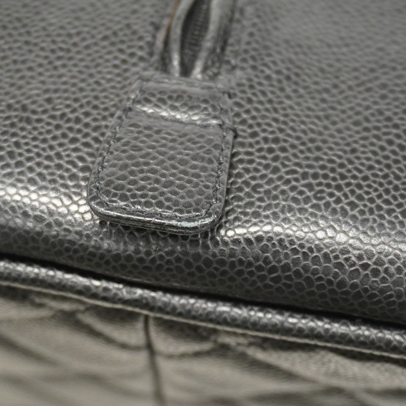 Chanel Handbag Matelasse Caviar Skin Black Silver Hardware Women