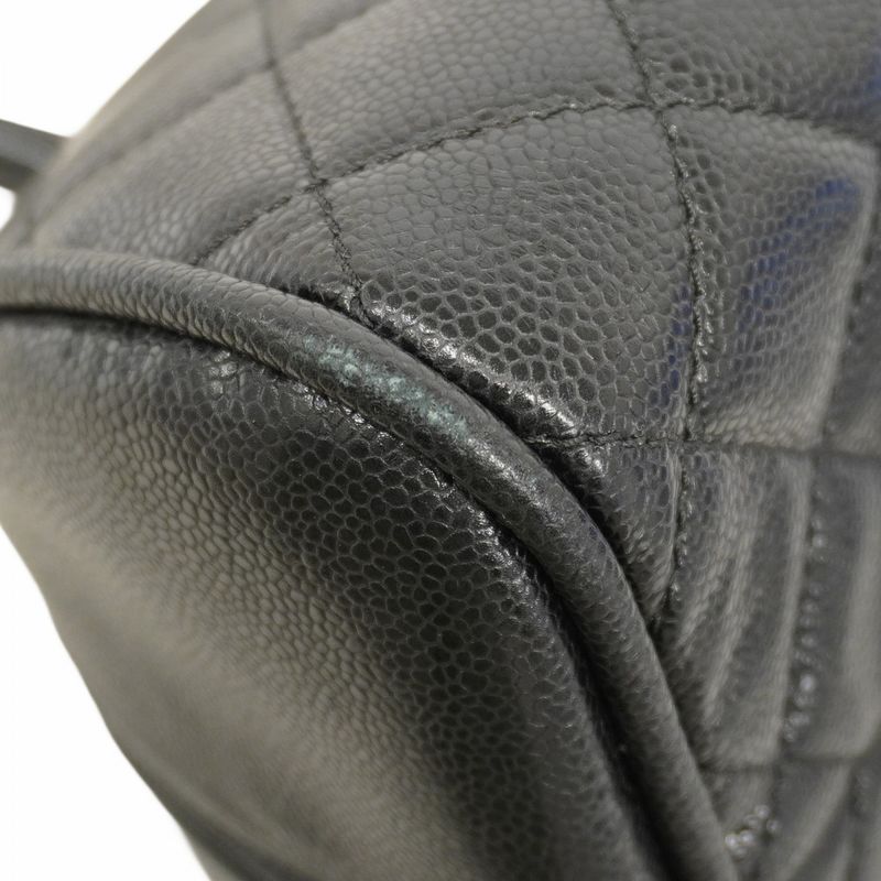 Chanel Handbag Matelasse Caviar Skin Black Silver Hardware Women