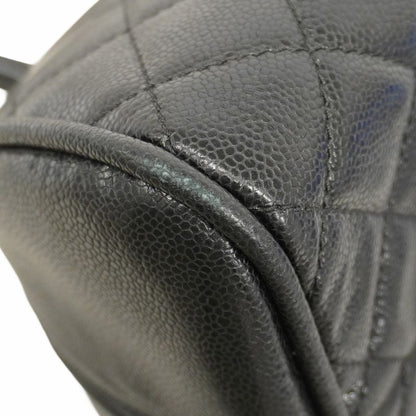 Chanel Handbag Matelasse Caviar Skin Black Silver Hardware Women