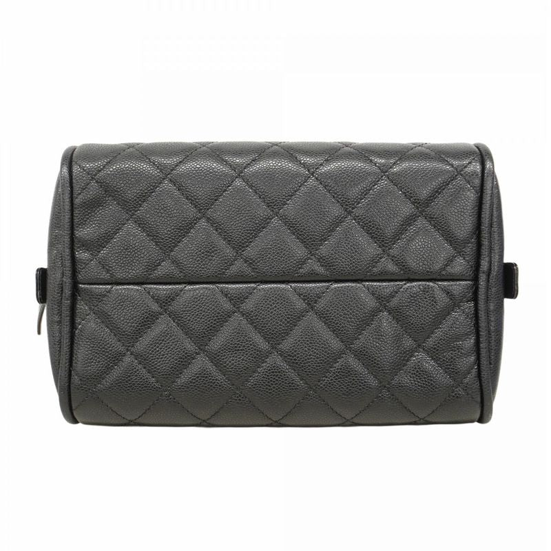 Chanel Handbag Matelasse Caviar Skin Black Silver Hardware Women