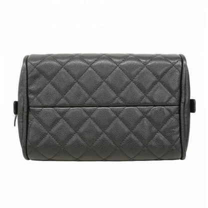 Chanel Handbag Matelasse Caviar Skin Black Silver Hardware Women