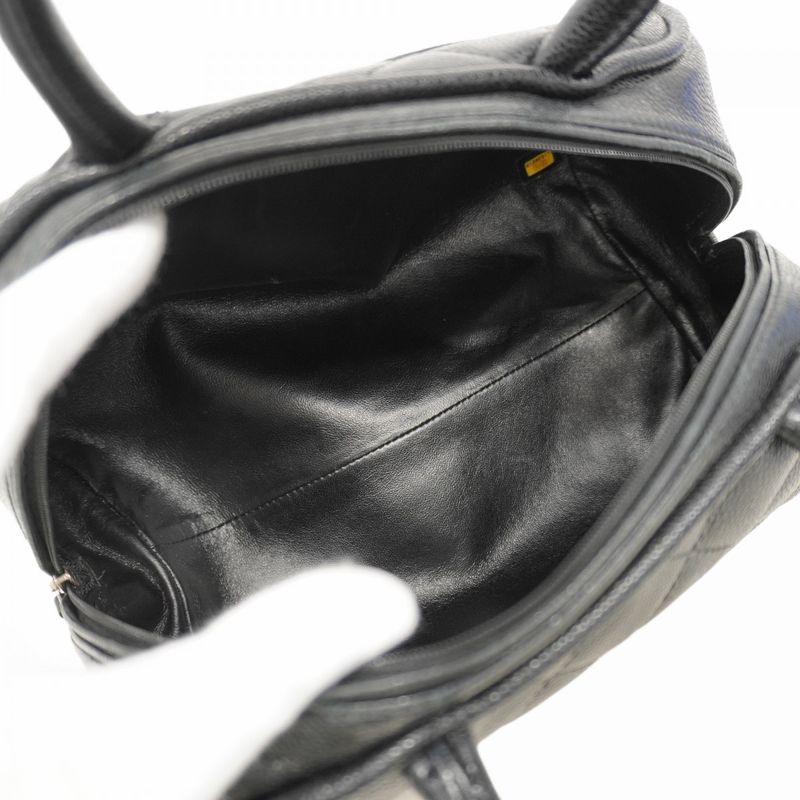 Chanel Handbag Matelasse Caviar Skin Black Silver Hardware Women