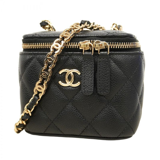 Chanel Vanity Bag Matelasse Caviar Skin Black Chien Pan Gold Hardware Women