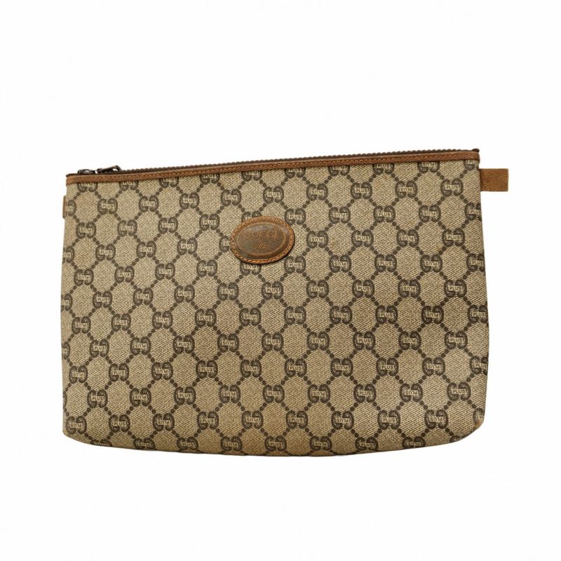 Gucci Clutch Bag GG Plus PVC Beige Men Women Unisex