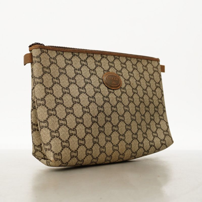 Gucci Clutch Bag GG Plus PVC Beige Men Women Unisex