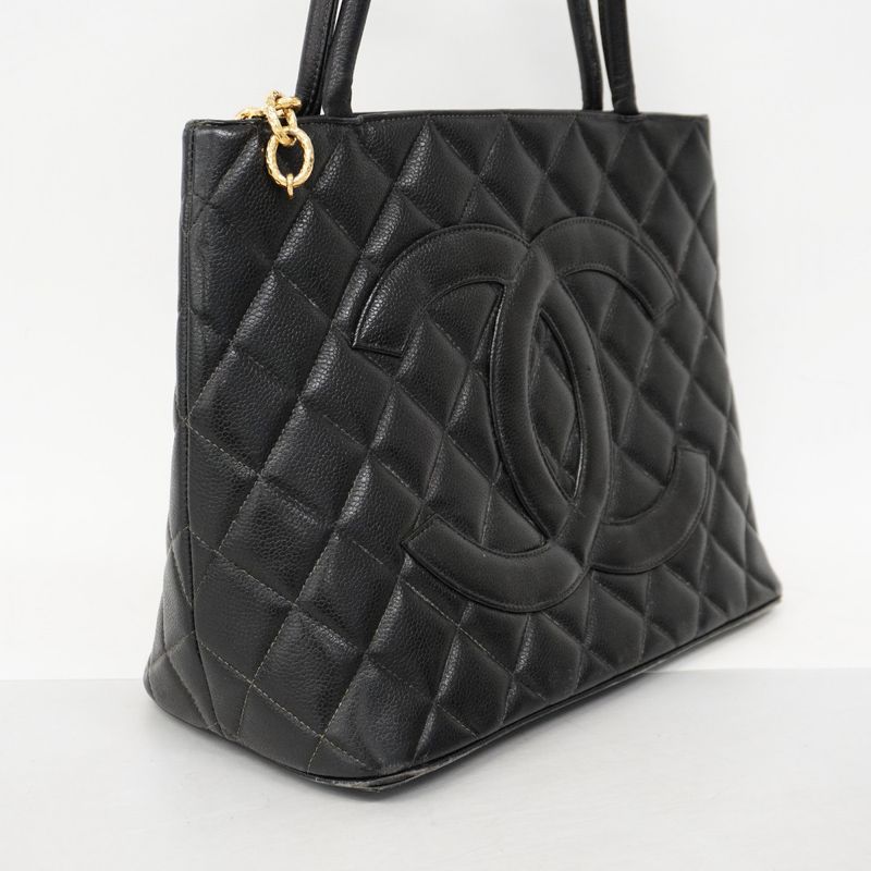 Chanel Tote Bag Revival Tote Caviar Skin Black Gold Hardware Women's