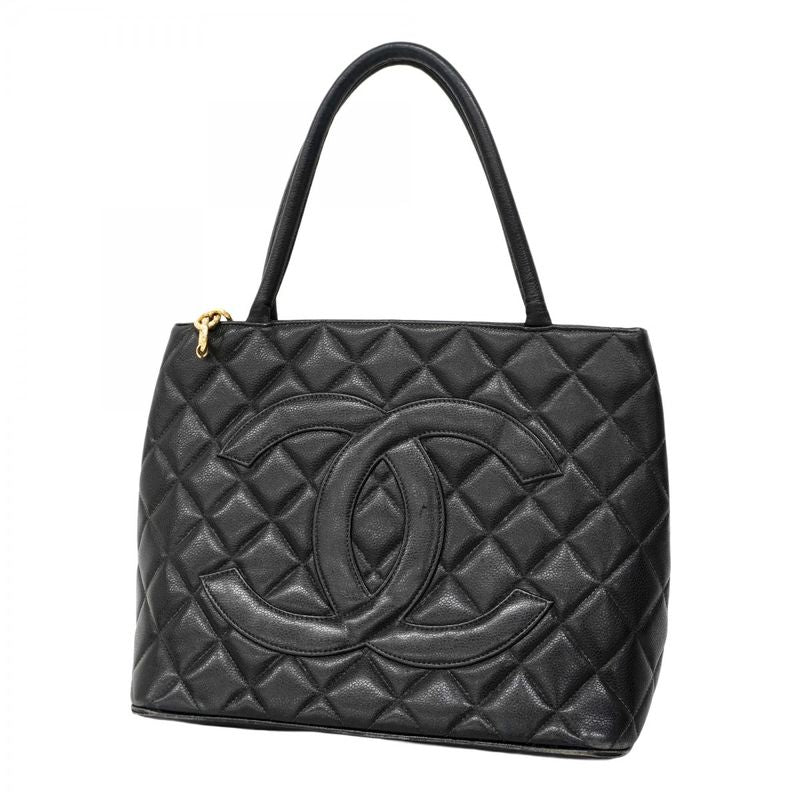 Chanel Tote Bag Revival Tote Caviar Skin Black Gold Hardware Women's
