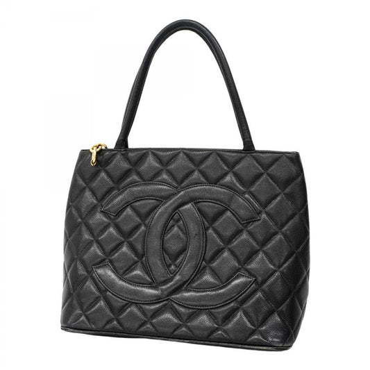 Chanel Tote Bag Revival Tote Caviar Skin Black Gold Hardware Women's