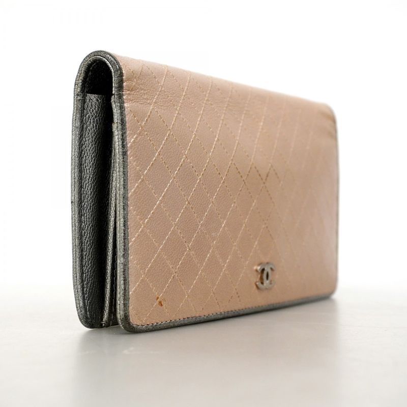 Chanel Long Wallet Bicolore Caviar Skin Silver Pink Gold Silver Hardware Women