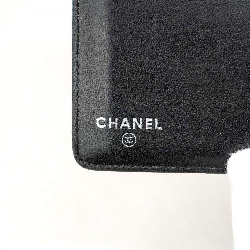 Chanel Long Wallet Icon Lambskin Black Silver Hardware Women