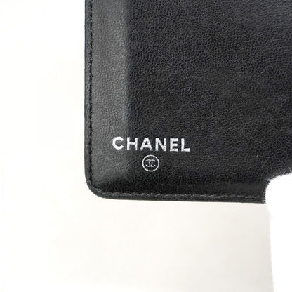 Chanel Long Wallet Icon Lambskin Black Silver Hardware Women