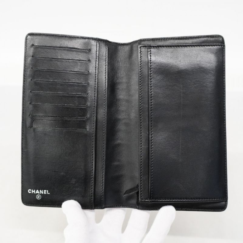 Chanel Long Wallet Icon Lambskin Black Silver Hardware Women
